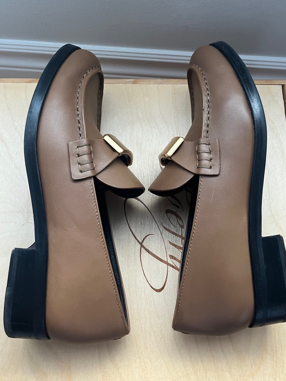 Rag & Bone Canter Brown Leather Loafers with Gold Buckle - Picture 11 of 15